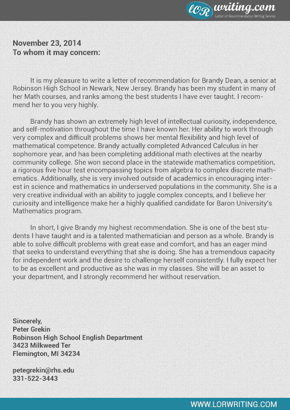 letter of recommendation draft