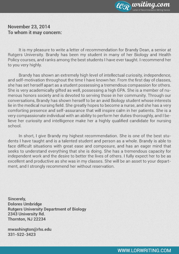 Successful Letter Of Recommendation For Nursing Student Here