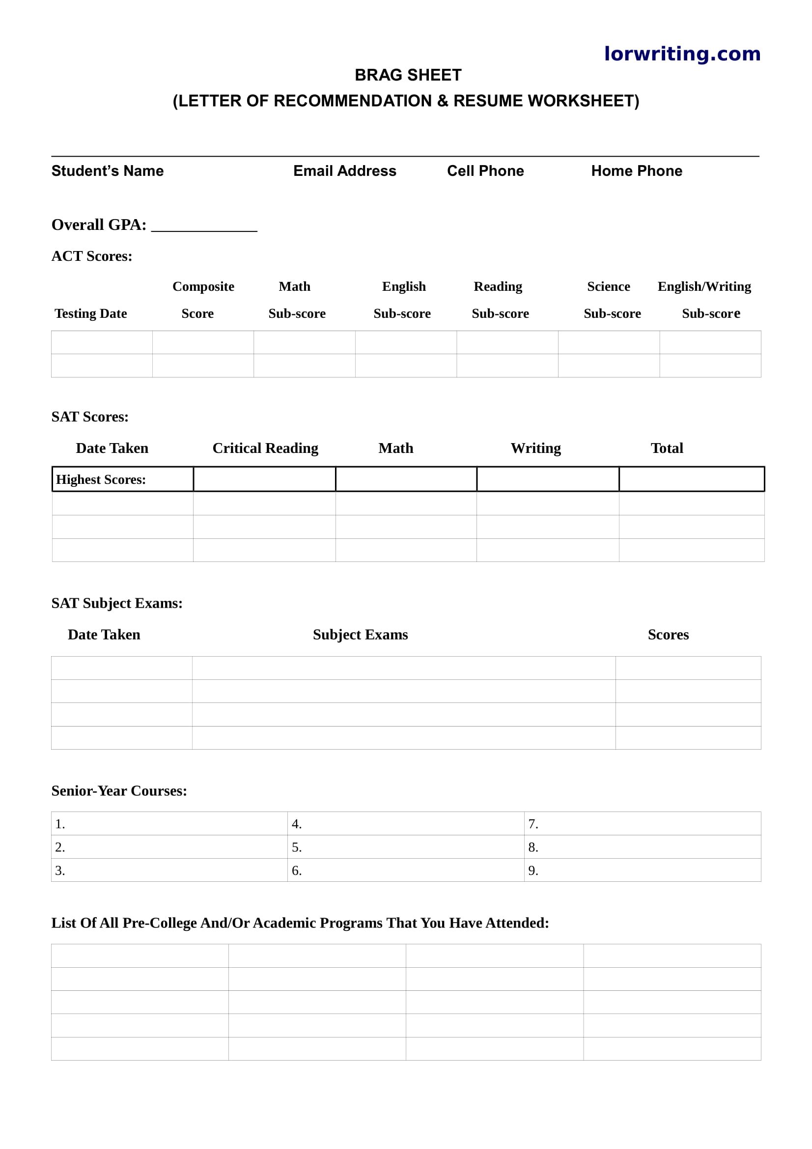 Create The Best Brag Sheet For Letter Of Recommendation
