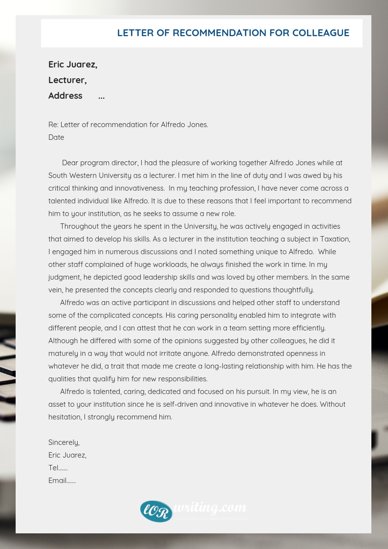 Colleague Letter of Recommendation Help  Referral Letter